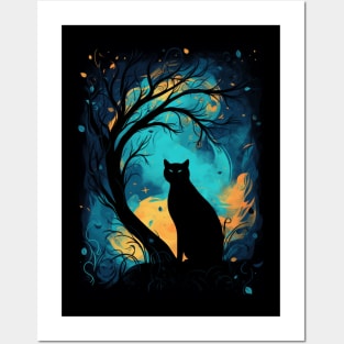 Black Cat at Night Posters and Art